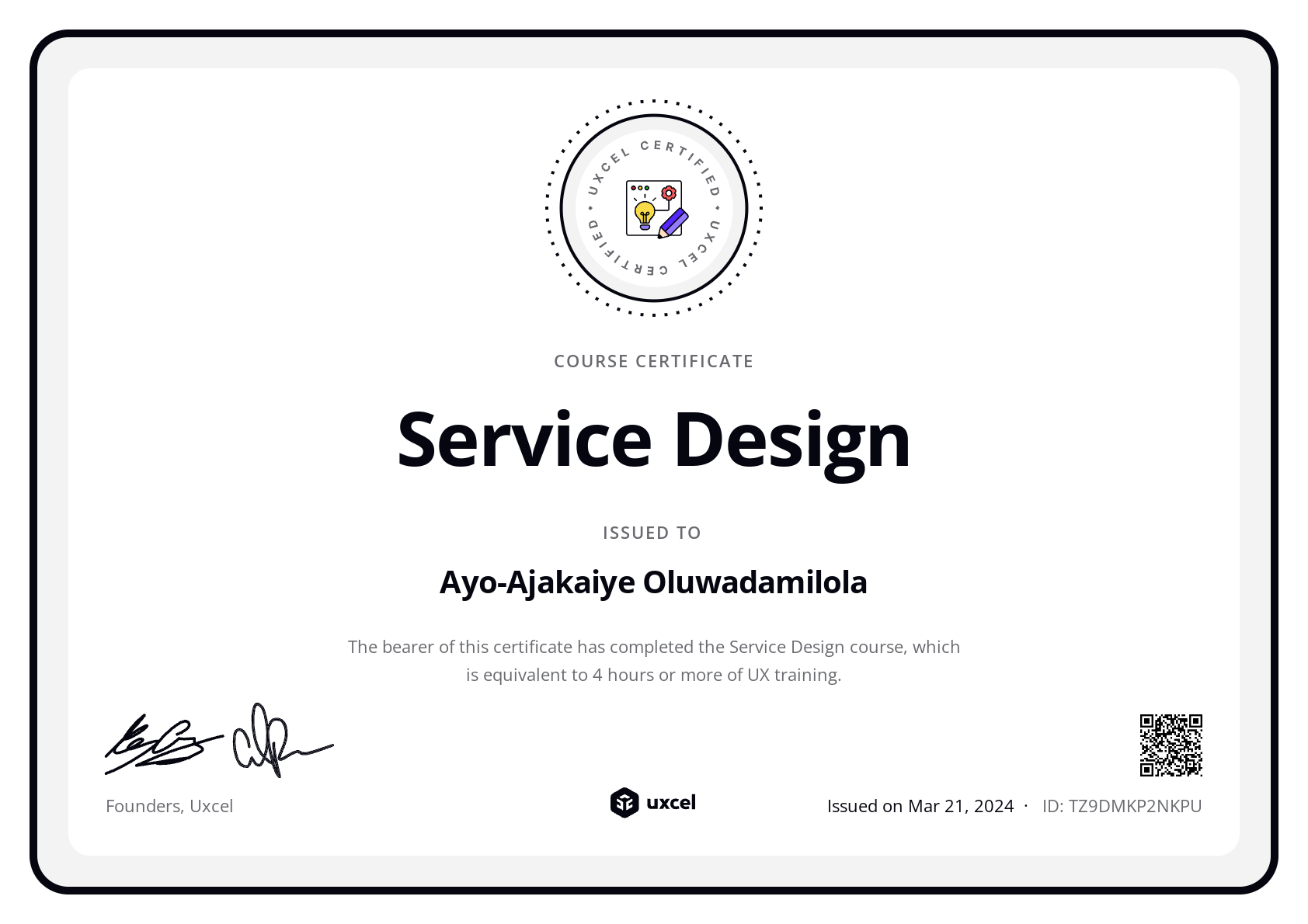 Ayo-Ajakaiye Oluwadamilola's certificate
